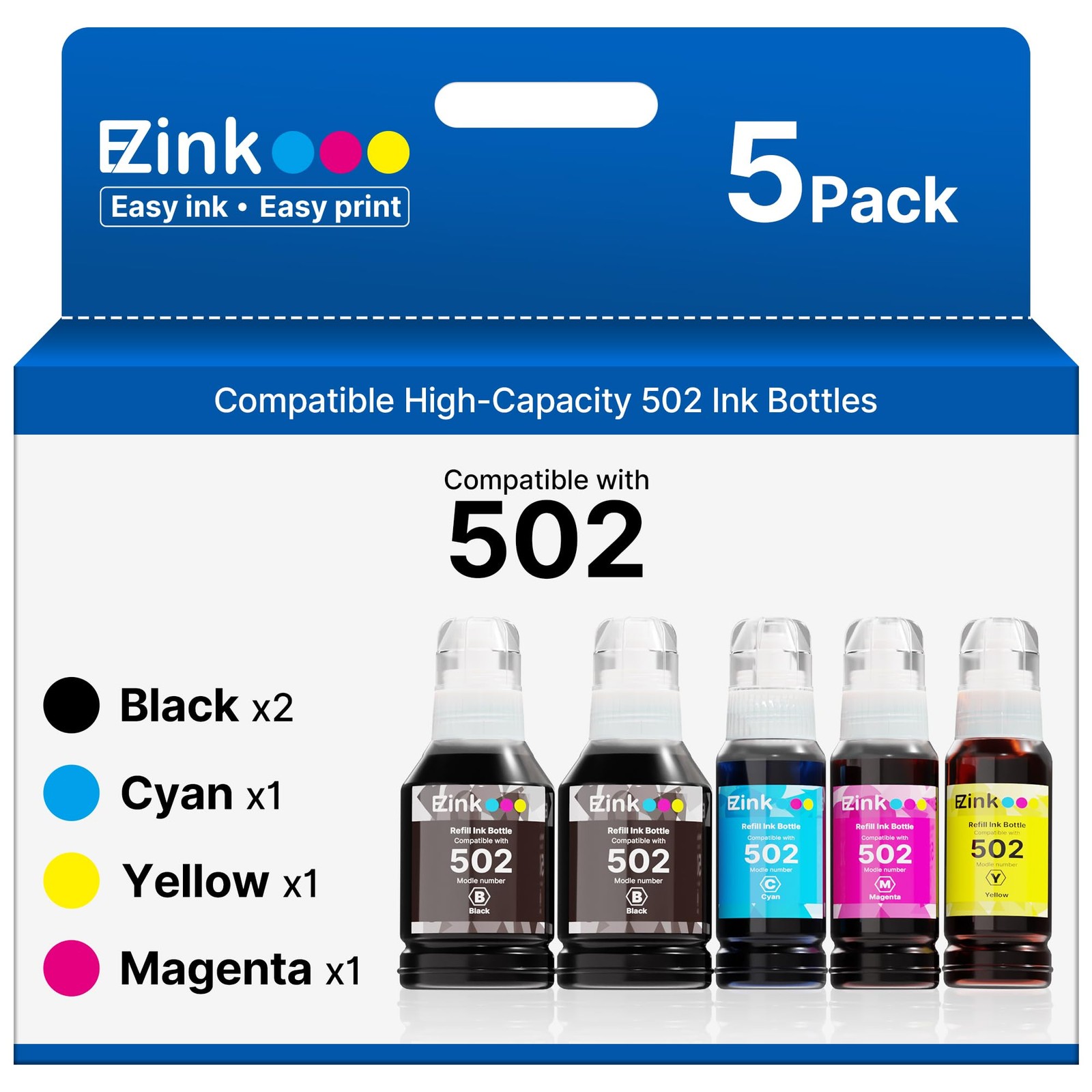 E Z Ink 502 Ink Refill Bottles 5 Pack For Epson Ecotank Printers 140Ml 70Ml