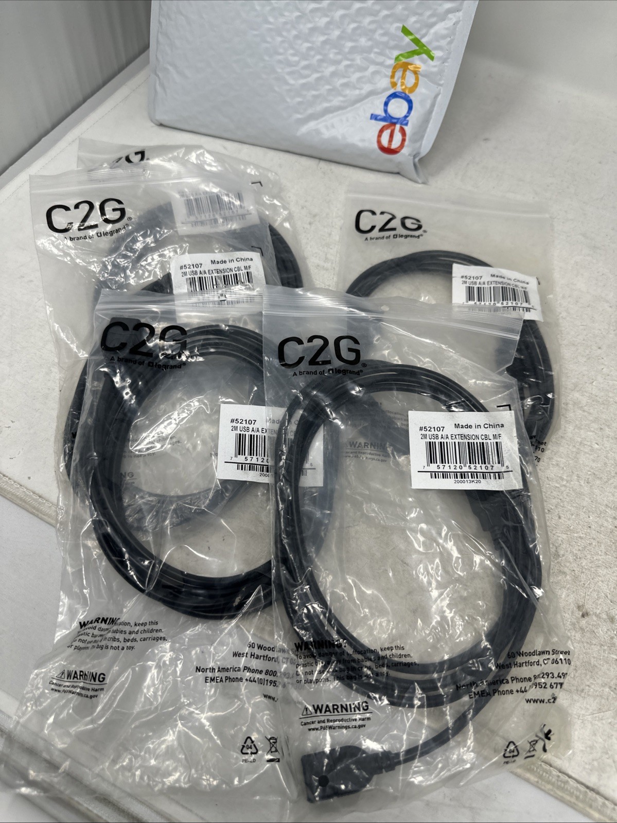 Lot of FIVE (5)  C2G, 52107 USB 2.0 USB A to A Extension Cable M/F, 2m, 6.5'