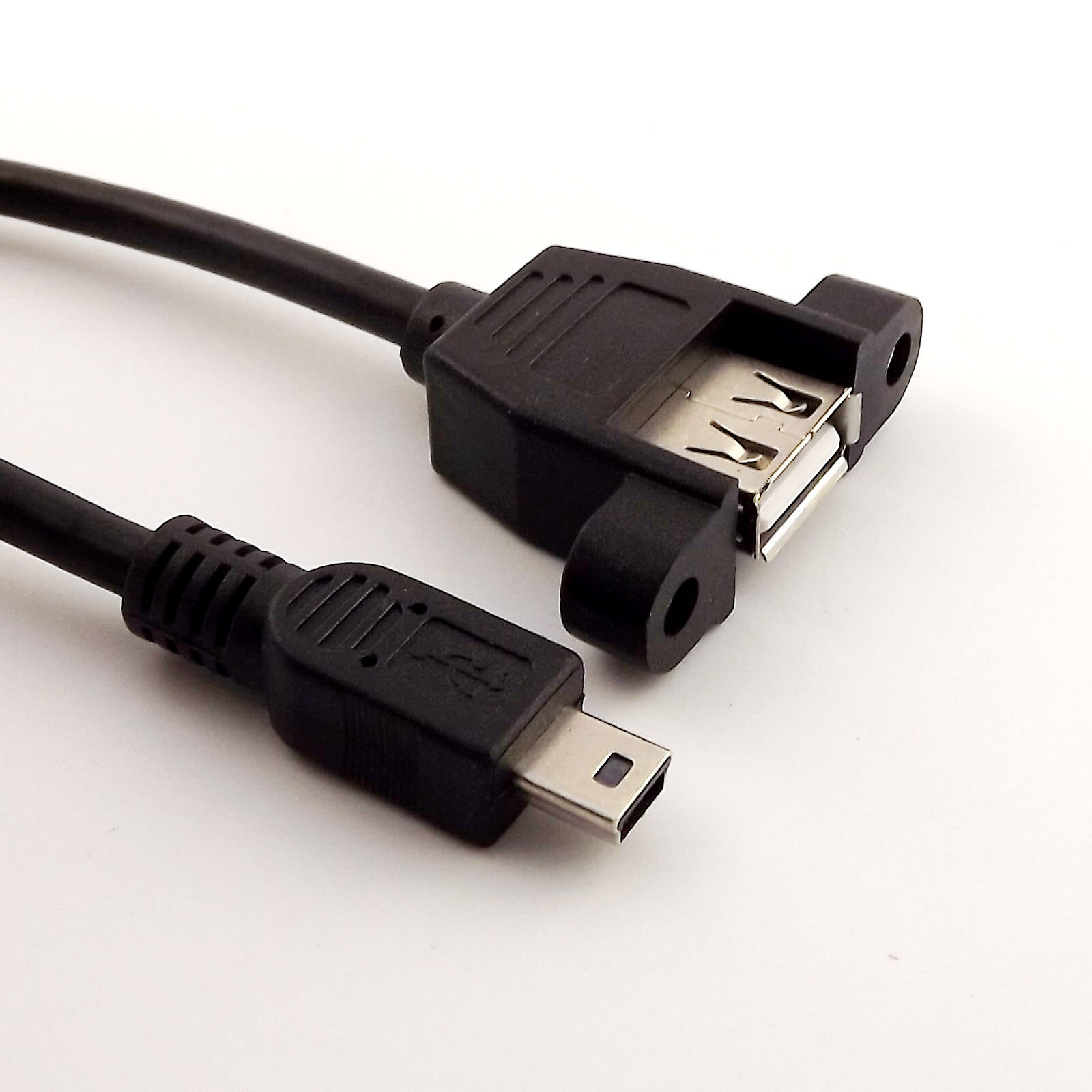 5x Mini USB 5 Pin Male to USB 2.0 A Female Socket Panel Mount Cable 1.5FT Black