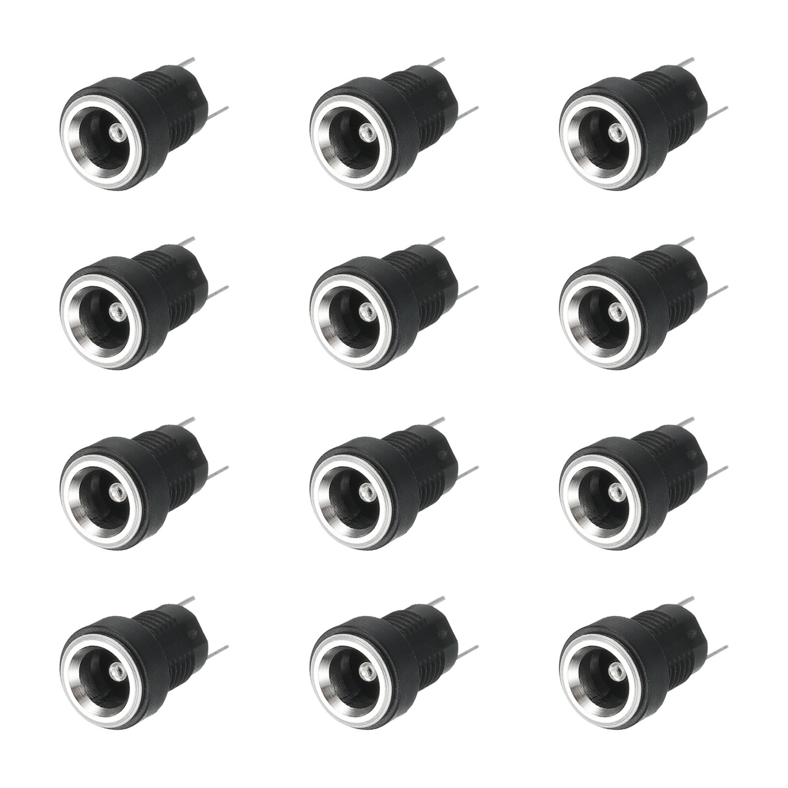 12pcs DC5525 Power Jack, 30V 0.5A 10x10x18mm 2 Pin with Nut Washer, Black