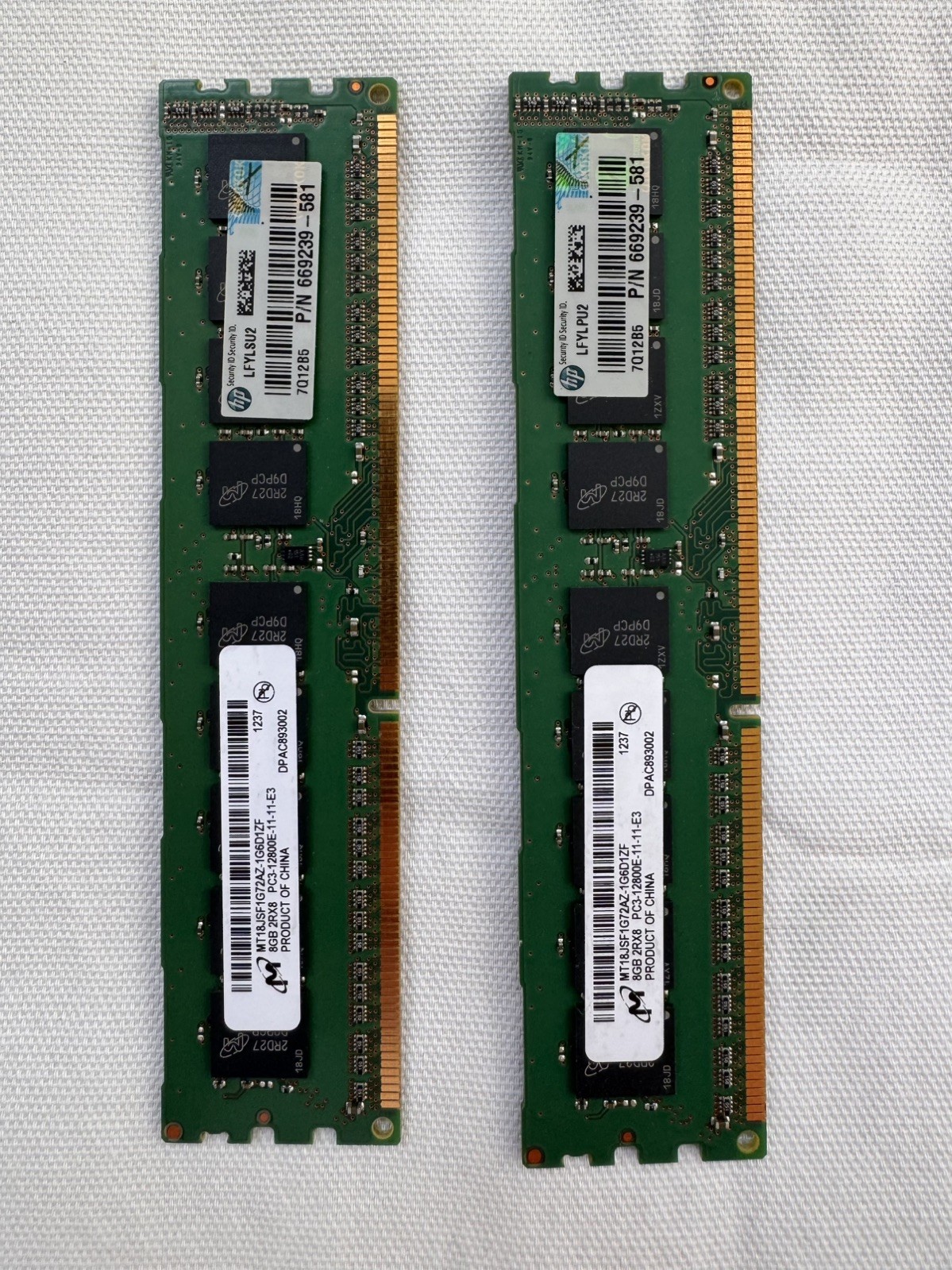 Micron 16GB (2x8GB) DDR3 SDRAM ECC PC3-12800E 240-Pin DIMM MT18JSF1G72AZ