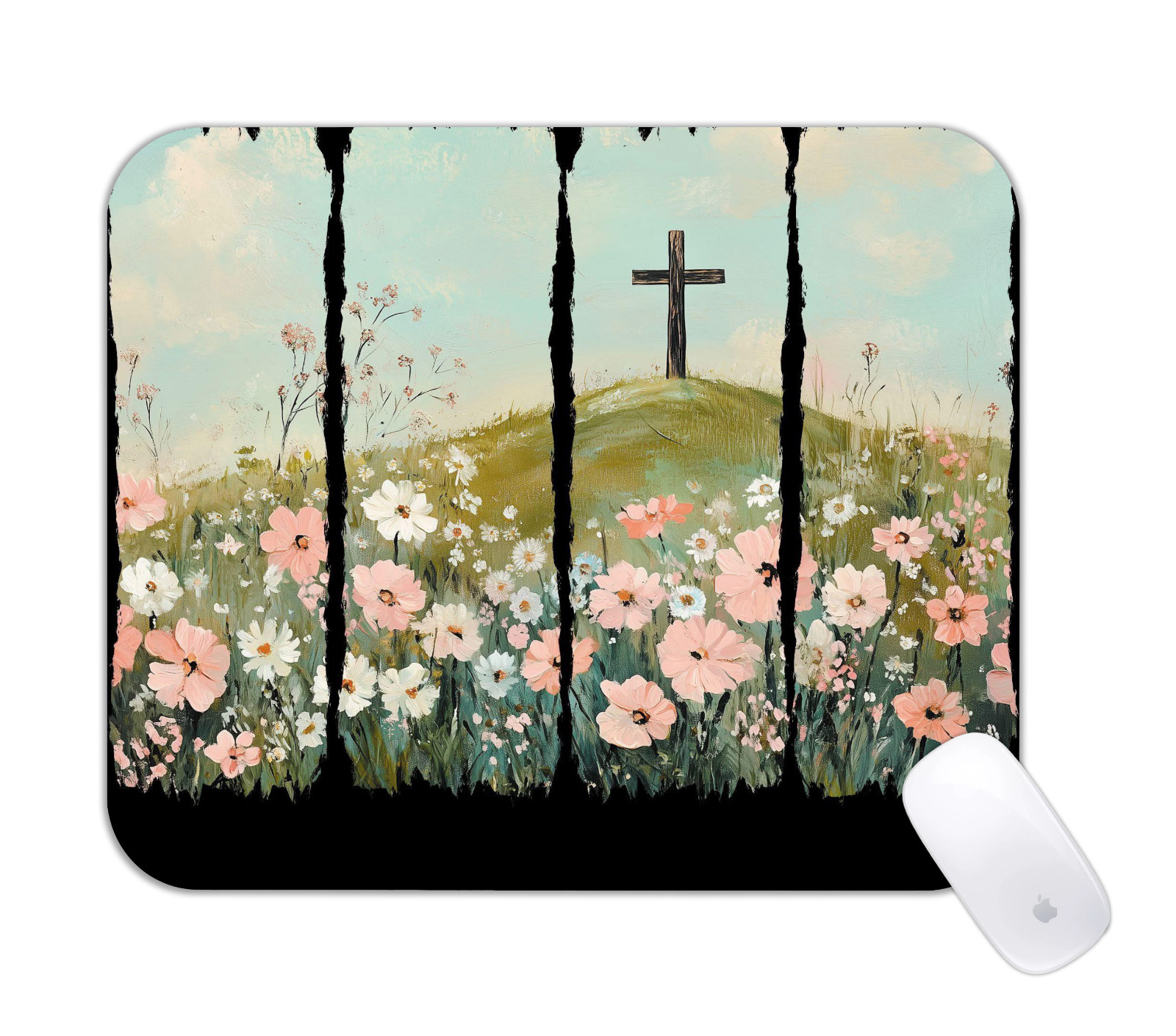 Cross Floral Pattern Desk Mat Inspirational Non-Slip Office Pad