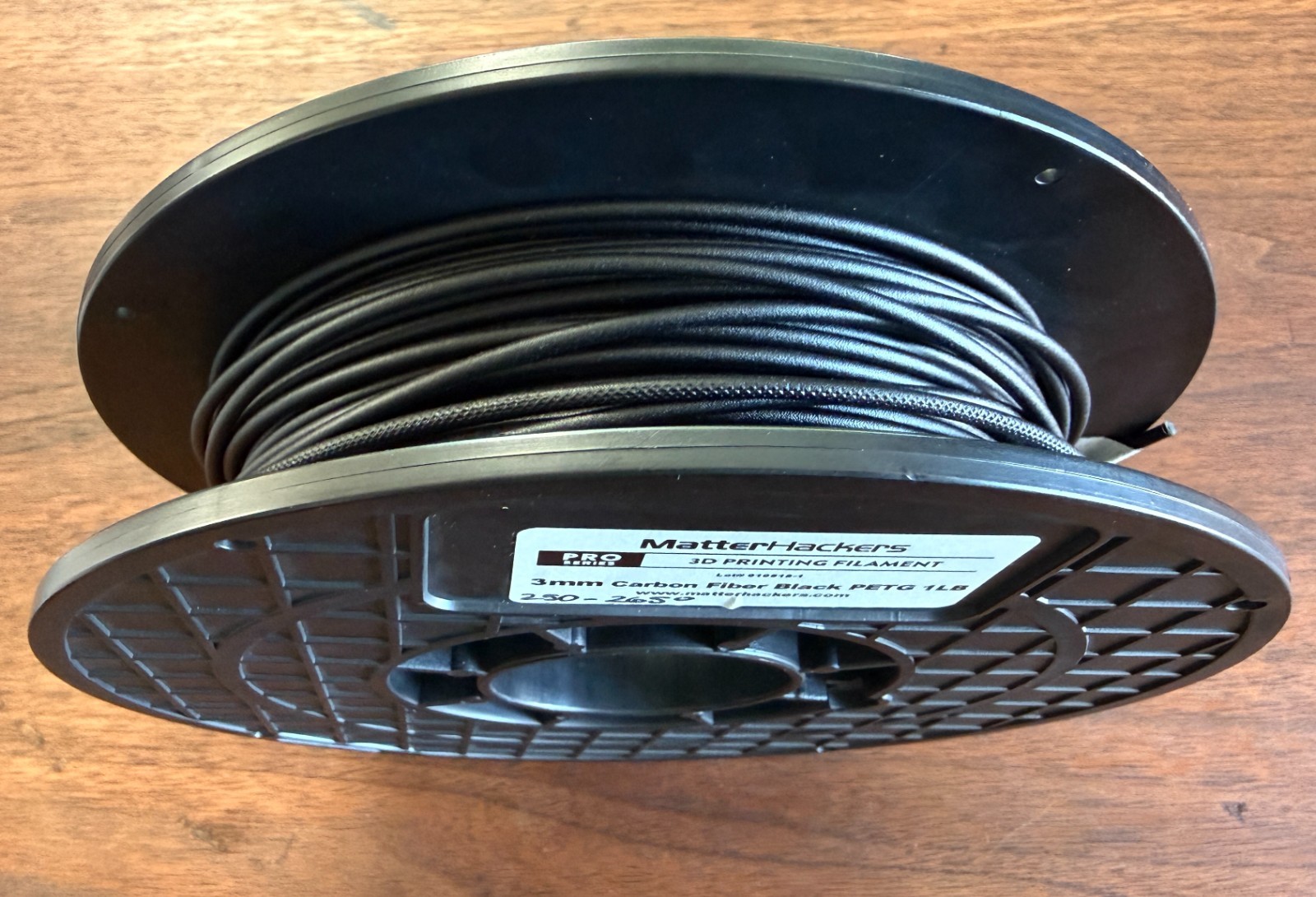 MatterHackers PRO Carbon Fiber Black PETG 3mm Filament 824g 1lb CF PETG