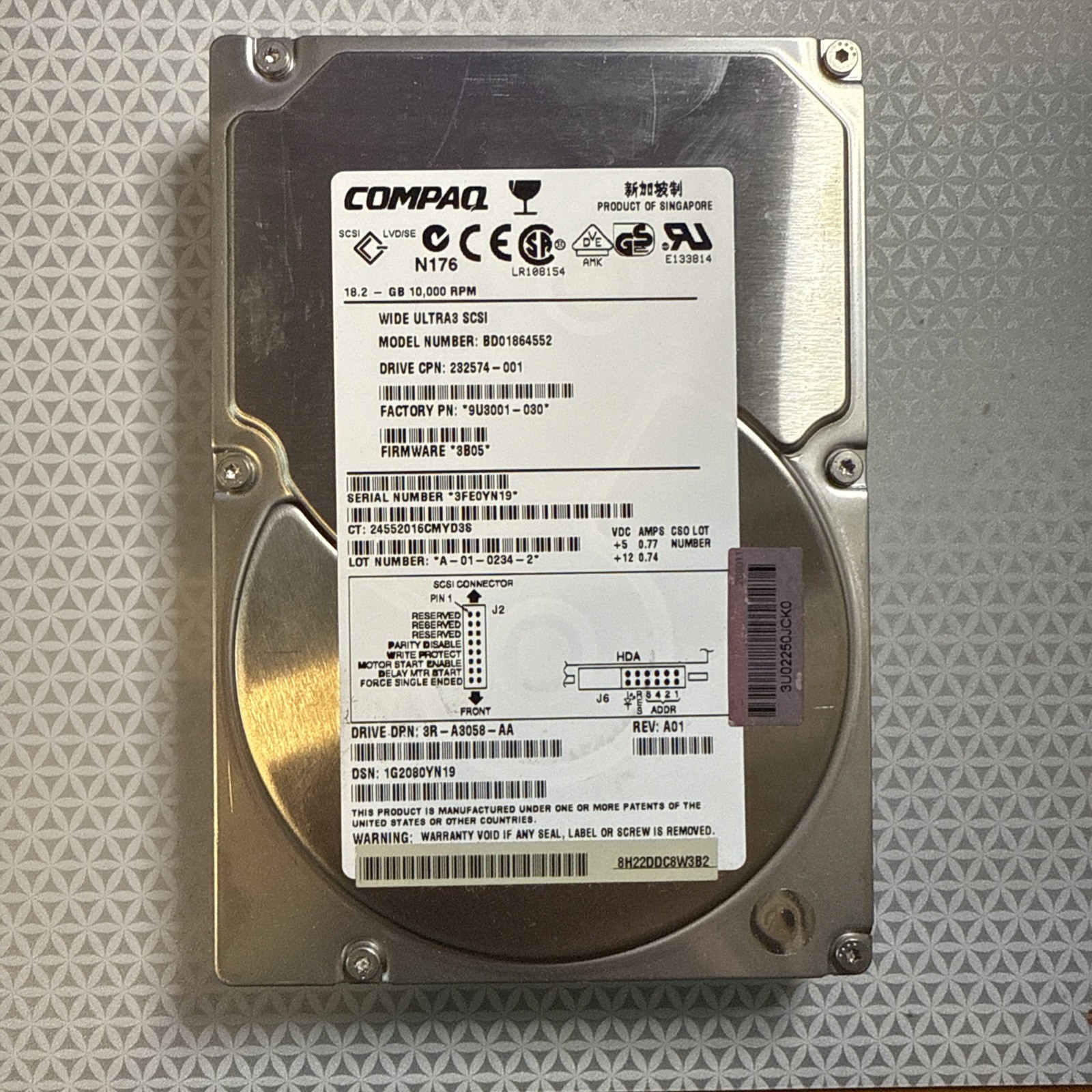 Compaq BD01864552 9U3001-030 Hard Drive 18.2GB 10K SCSI 3.5"