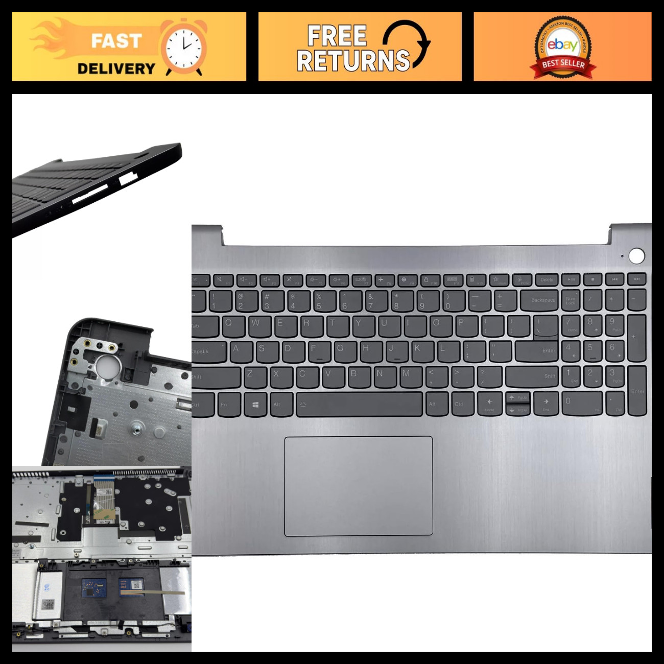 Replacement Laptop Upper Case Palmrest with Backlit Keyboard & Touchpad - Gray