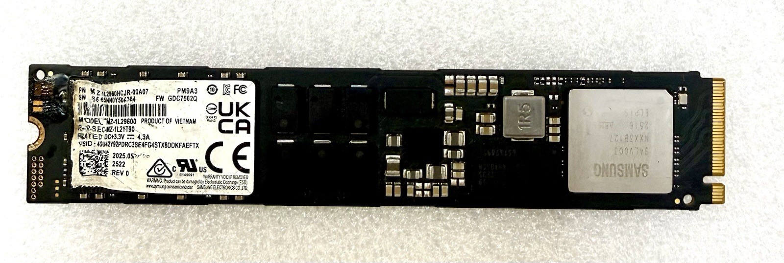 SAMSUNG MZ-1L29600 PM9A3 960GB 2.5" M.2 MZ1L2960HCJR-00A07 PCIe4 NVMe SSD 2025