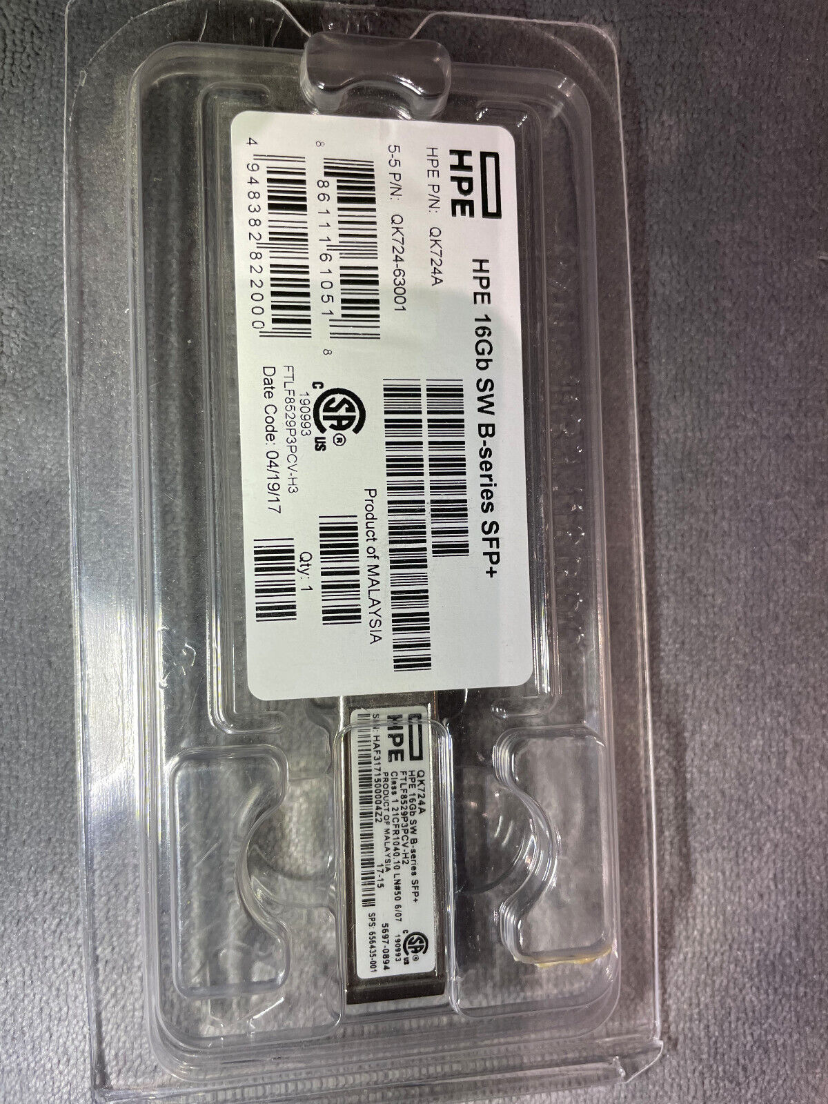 HPE QK724A HP HPE 16GB SW B-Series SFP+ Transceiver QK724-63001 (W)
