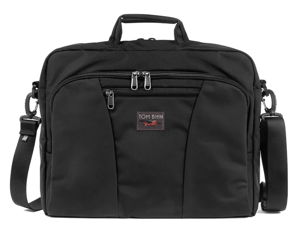 TOM BIHN Cadet briefcase Black Ballistic Steel Absolute Strap laptop Cache EUC 
