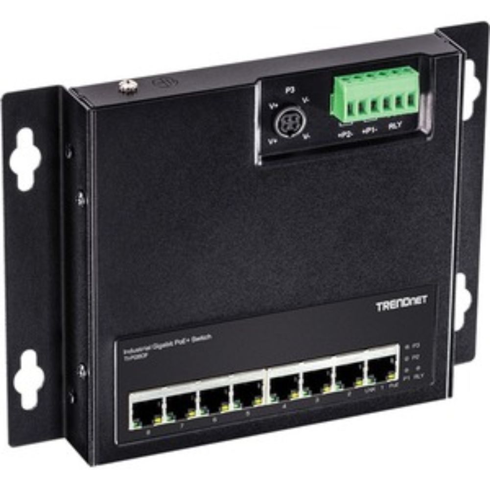 TRENDnet 8-Port Industrial Gigabit Poe Wall-Mounted Front Access Switch TI-PG80F