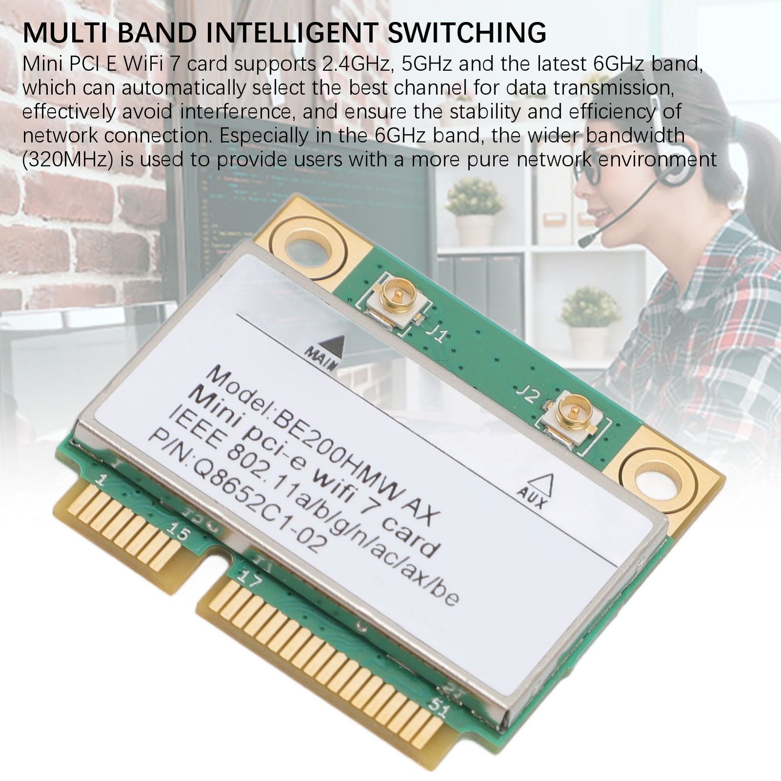 Mini PCI E WiFi 7 Card 8774Mbps 2 Band Gigabit Wireless Network Card BE200HMW