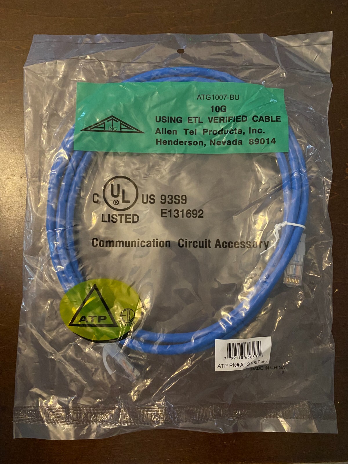 Allen Tel Cat 6A 10Gb 7 Ft. Blue Patch Cable (ATG1007-BU) - Brand New