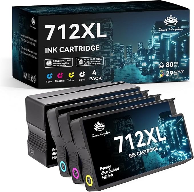 712XL/ 712 Replacement Cartridges, 4 Pack For HP DesignJet T210 T230 T630 T650