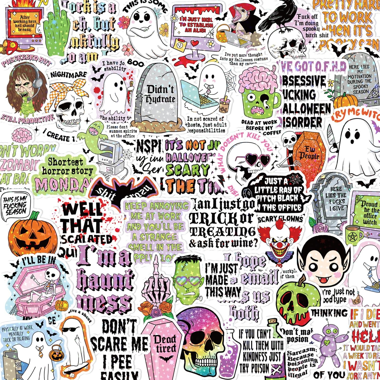 Vemfare 100 Pcs Halloween Stickers 2x2 inches, Sarcastic