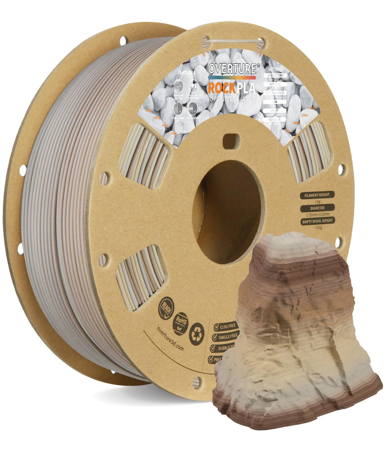 OVERTURE Rock PLA Filament 1.75mm, Marble PLA 3D Printer Filament 1kg Spool (...