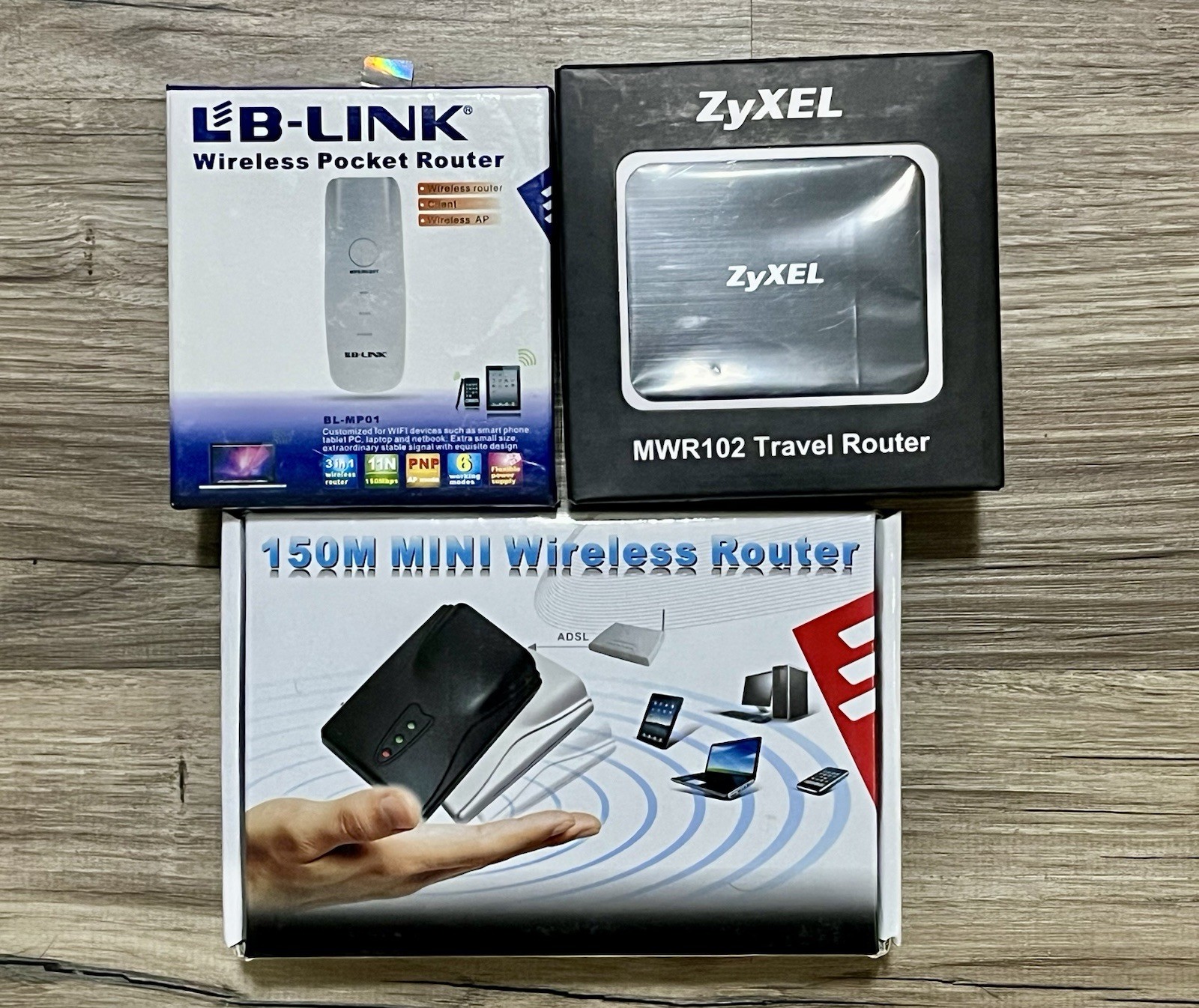 Lot Of 3 Wireless Travel Routers Hotspots ZyXEL LB-Link Pocket Router 150Mbs