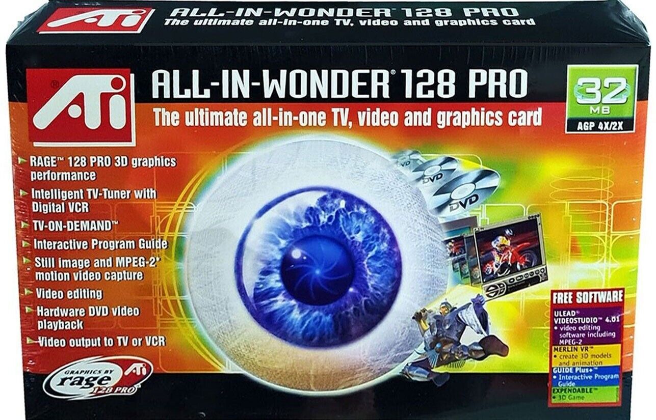 ATI All-In-Wonder-Pro 128, 2X/4X AGP, 32mb w/TV Out, New Mint in Sealed Box