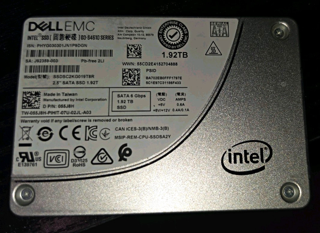 Intel D3-S4610 1.92TB 2.5in SATA III 6Gb/s Hot Swap SSD SSDSC2KG019T8R Grade A+