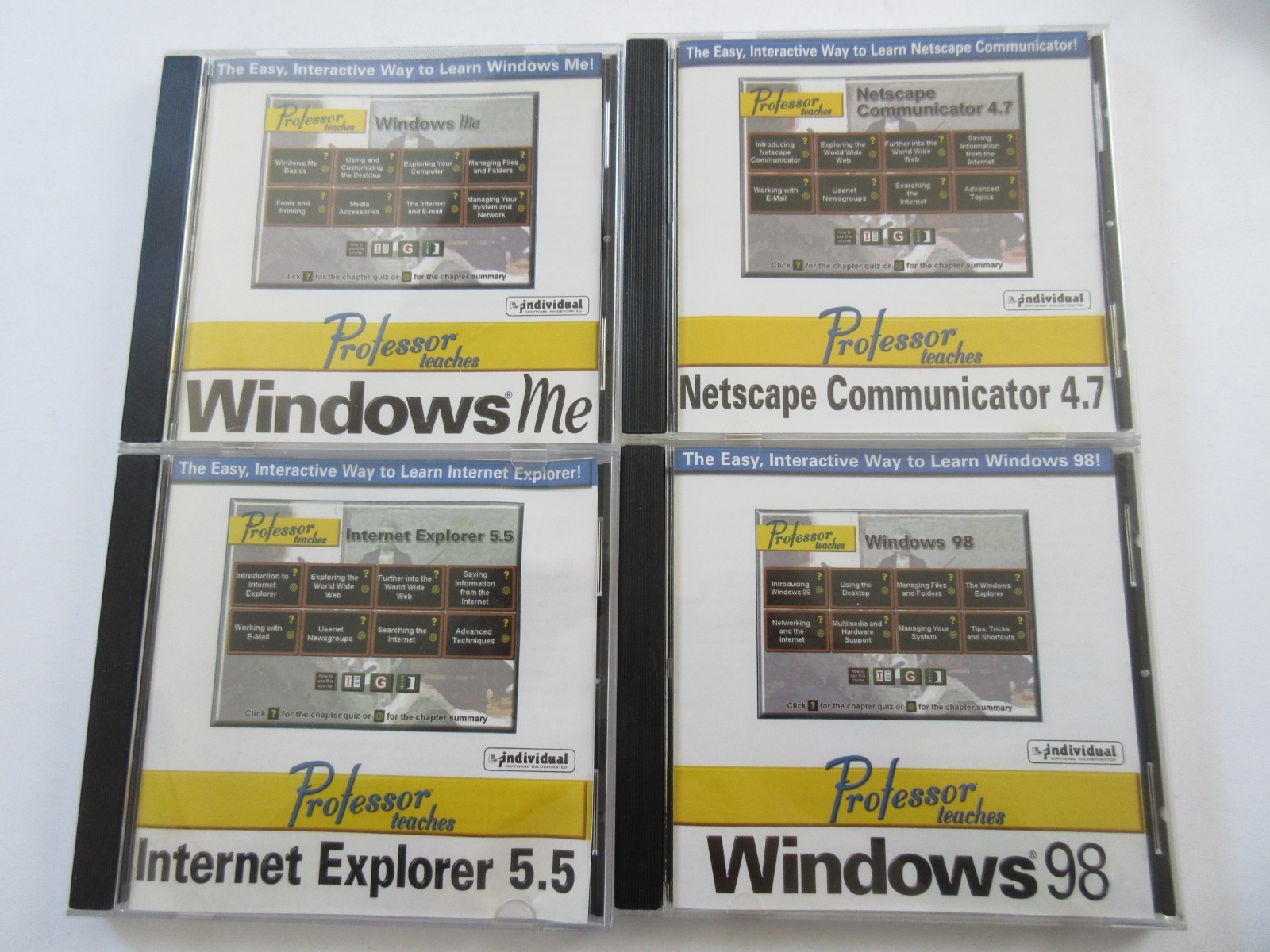 4 Vintage 2000 Professor Teaches Windows 98, Internet Explorer, Netscape CD's