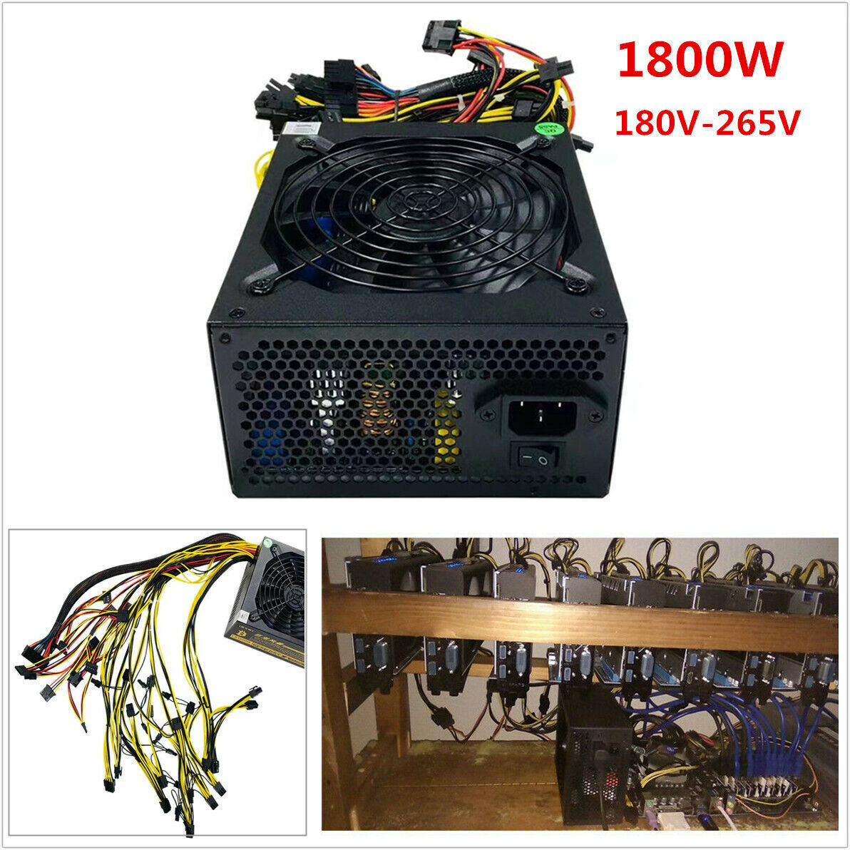 1800W Mining Power Supply For 8 Graphics Cards  Rig ereum Coin 180V-265V