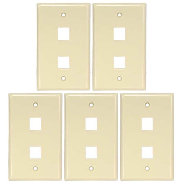5x 2 Hole Port RJ45 RJ11 Keystone Jack Insert Wall Plate Faceplate 1-Gang Ivory