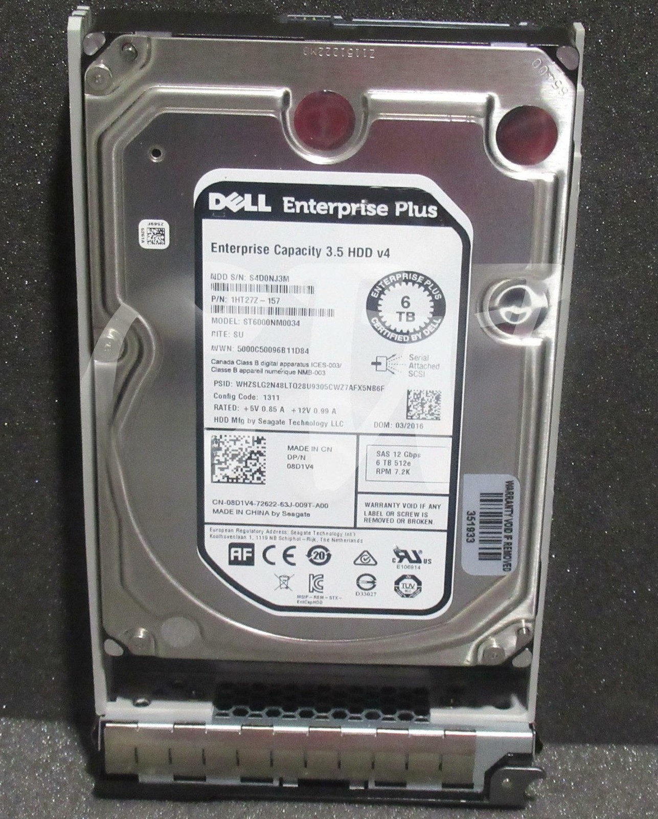 8D1V4 ST6000NM0034 Dell ENTERPRISE 6TB 7.2K RPM 12G 3.5'' SAS HDD R930 R330 T430