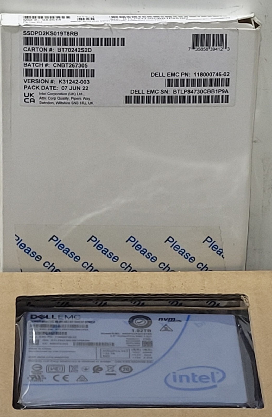 Intel SSDPD2KS 019T8R Dell 1.92TB Solidigm DC SSD D7-D4512