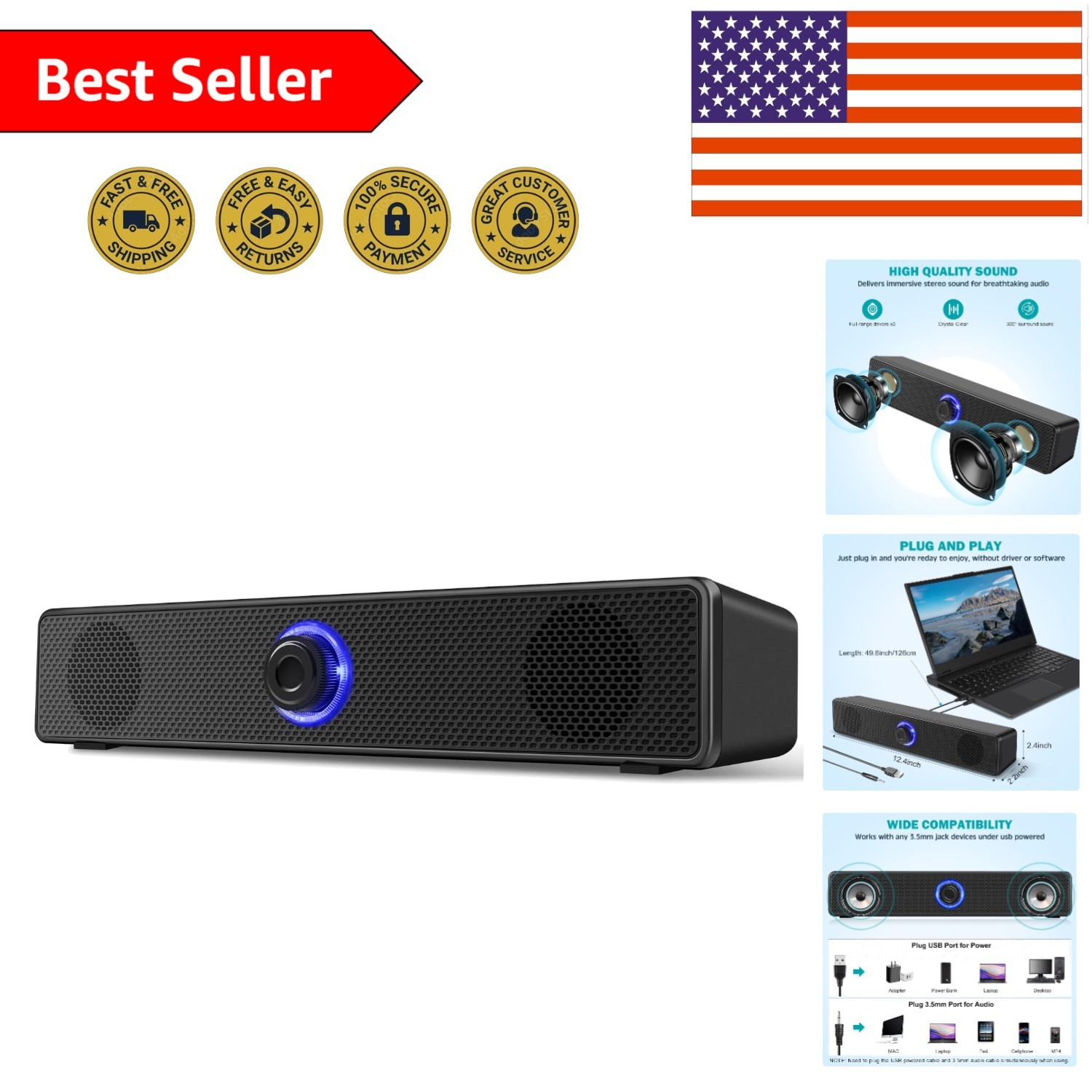 Compact USB-Powered Computer Speakers with Immersive Stereo Sound Experience