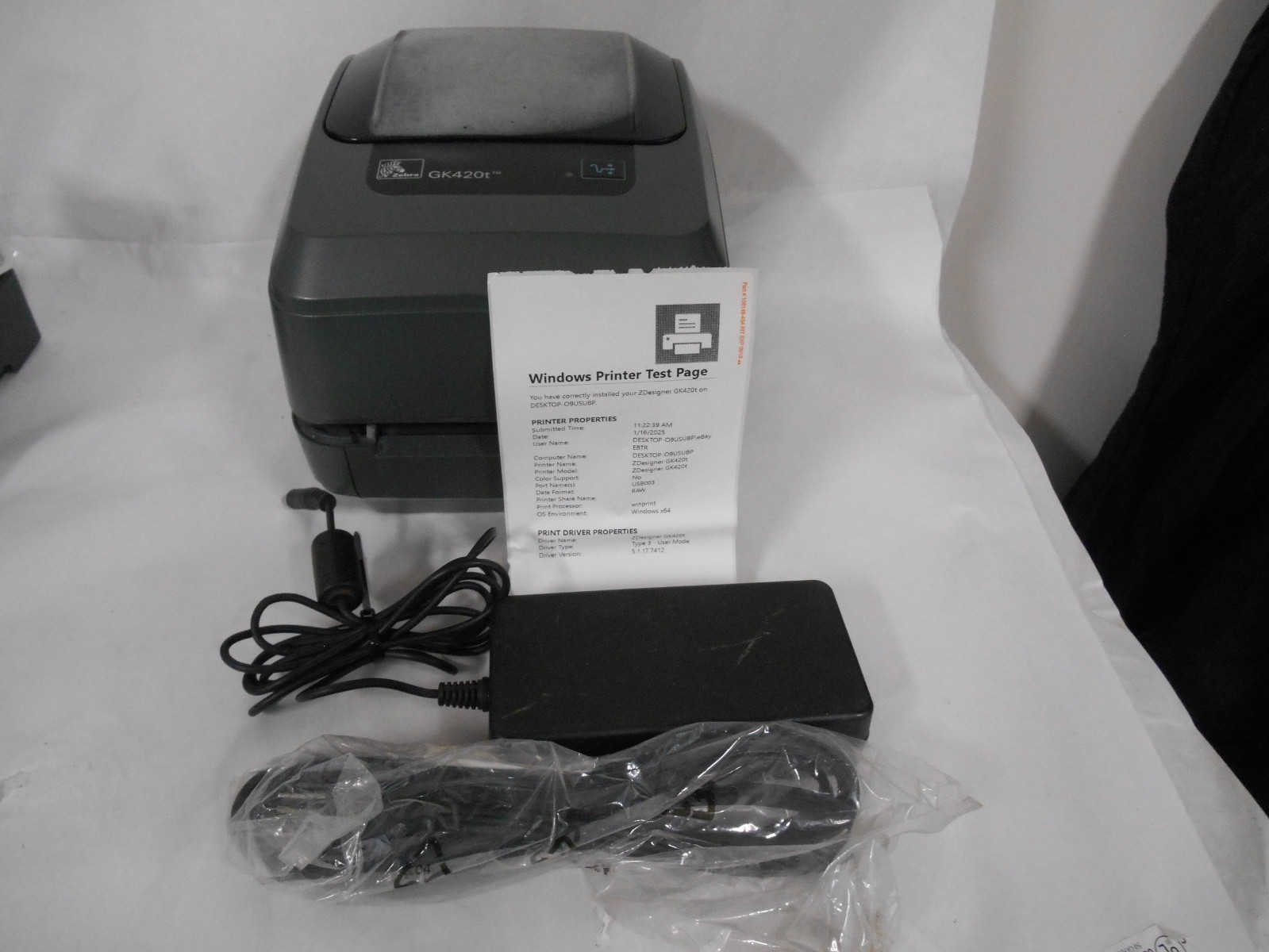 Zebra GK420T USB Direct and Thermal Label Tag Printer GK420 w/ power supply
