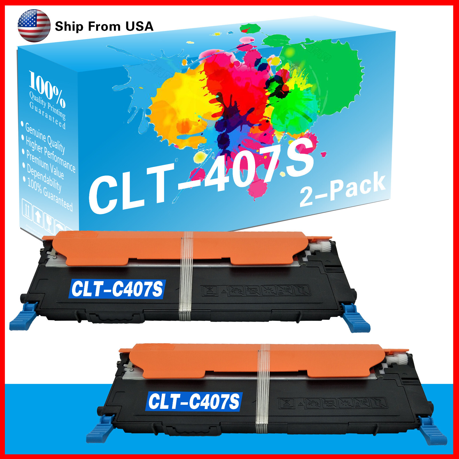 2PK Cyan CLT-C407S CLT407S Toner Cartridge CLP325 for CLP-320 CLP-310