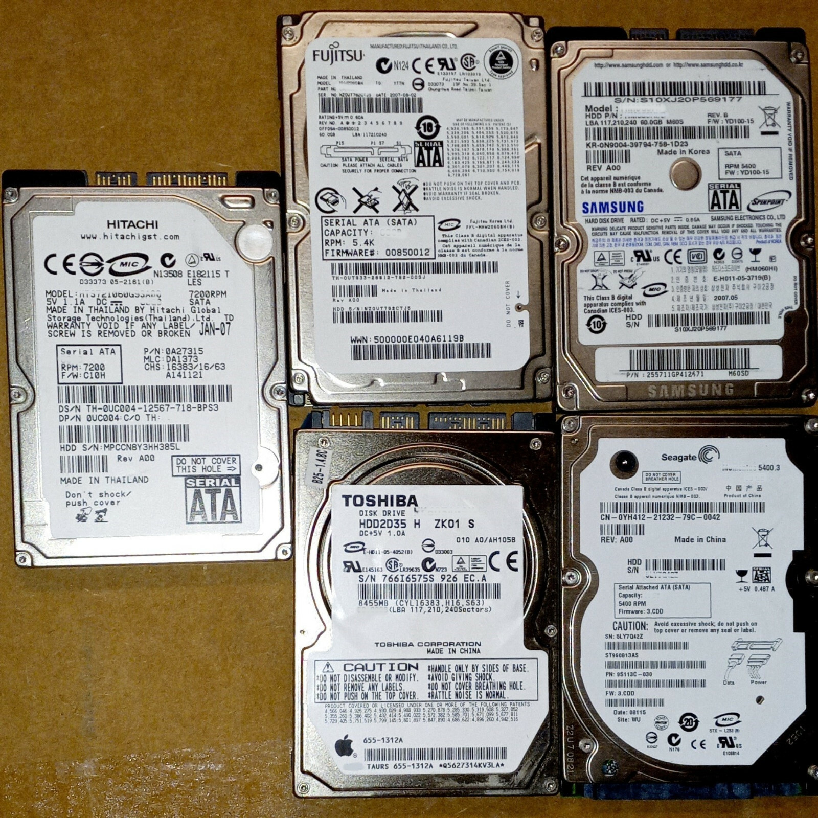 Three (3) Various 120GB, 2.5" SATA Hard-Drives HDD [Toshiba WD Samsung 80GB]