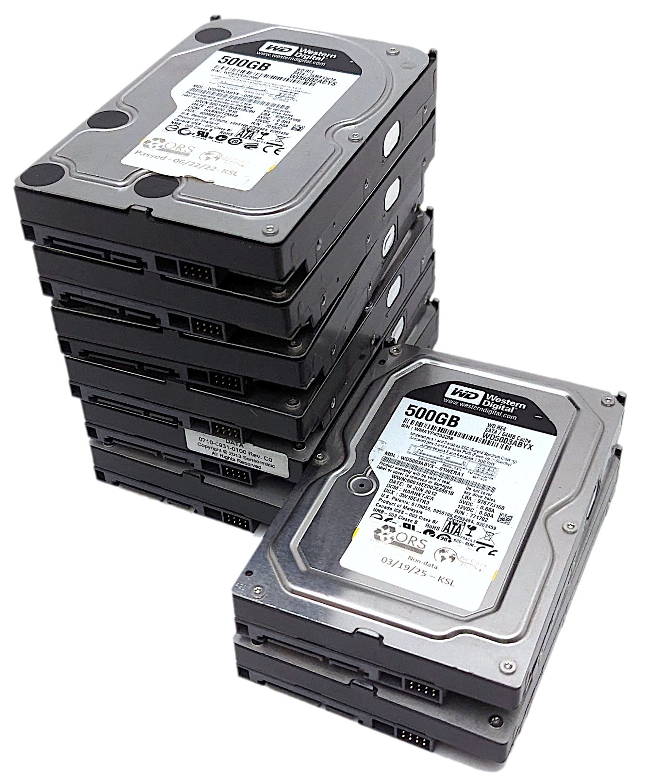 Lot of 8 Western Digital 500GB 7200 RPM SATA 3.5" Enterprise HDD - Mixed Models