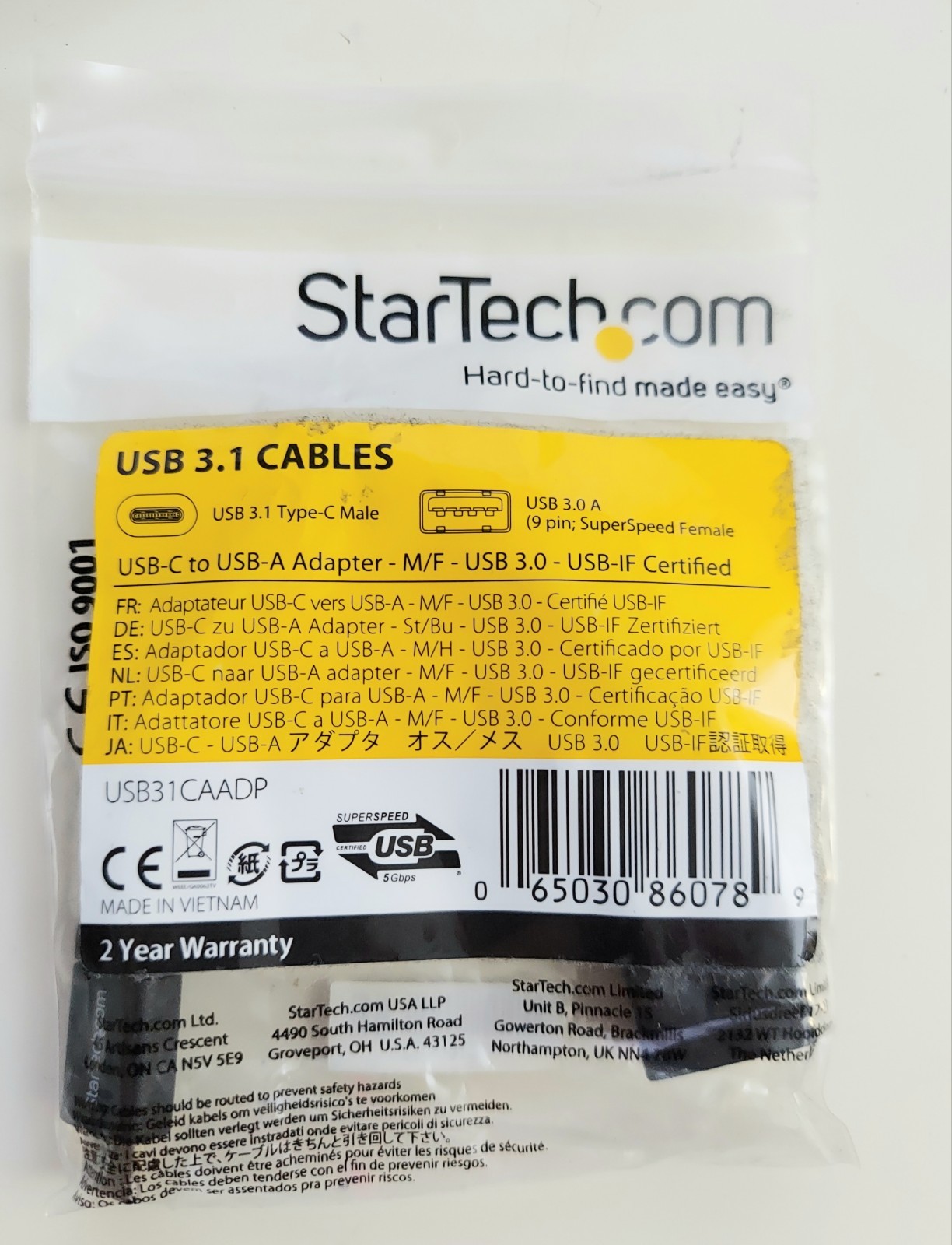 StarTech.com USB31CAADP 6in USB-C Male to USB-A Female Adapter Cable | USB 5Gbps