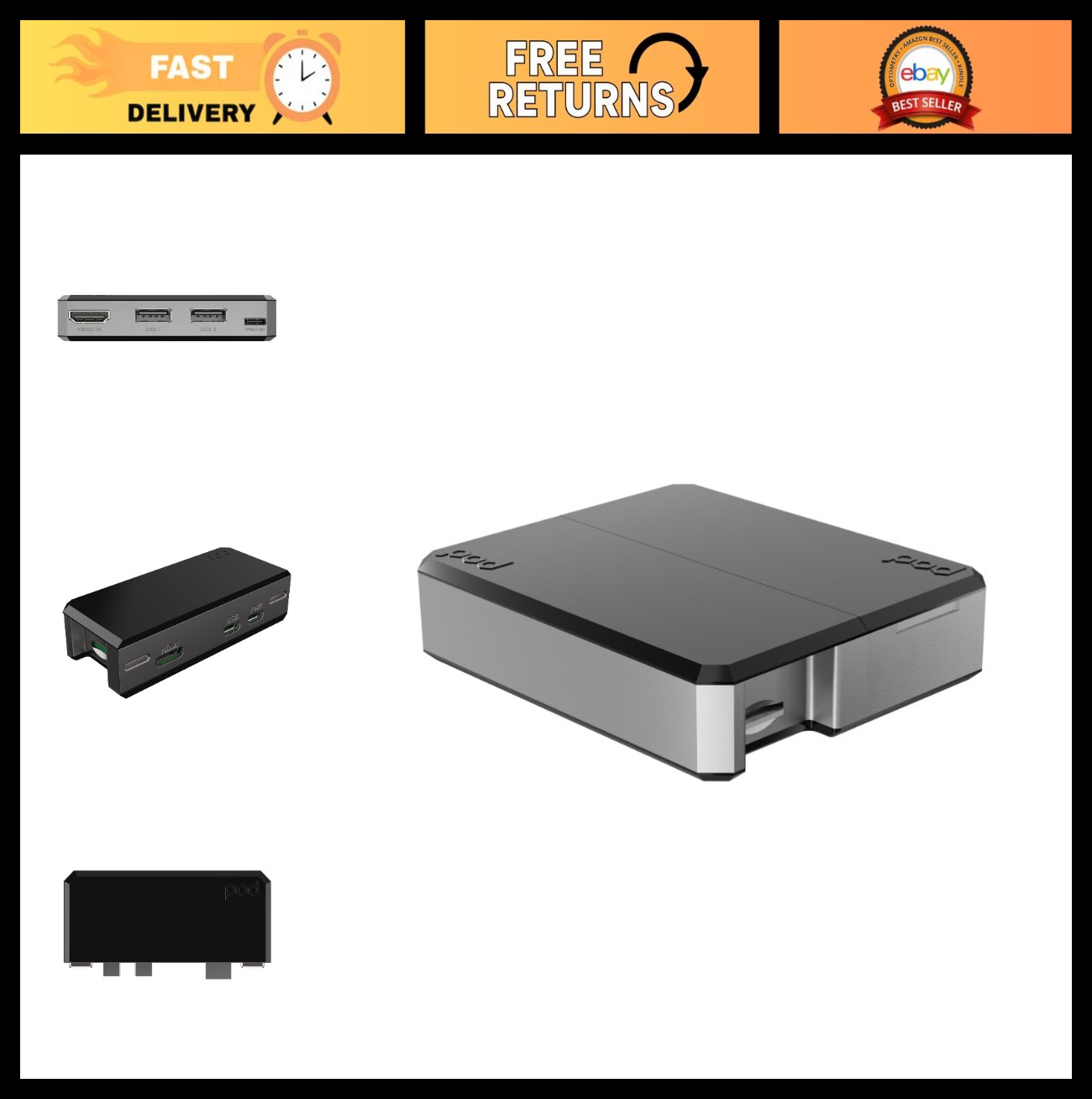 Aluminum Case for Raspberry Pi Zero 2 W, 2W & WH - HDMI USB Hub Kit, Cooling Fan