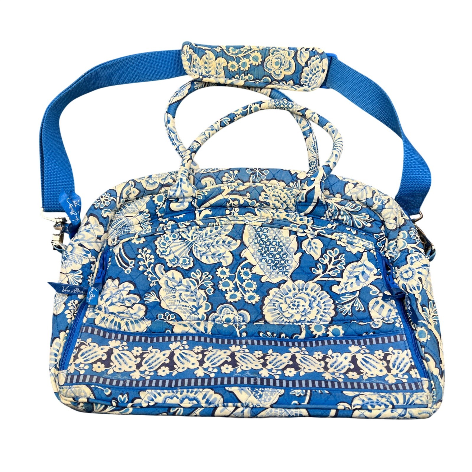 Vera Bradley Blue Floral Quilted Laptop Travel Bag Shoulder Strap 16x12x6