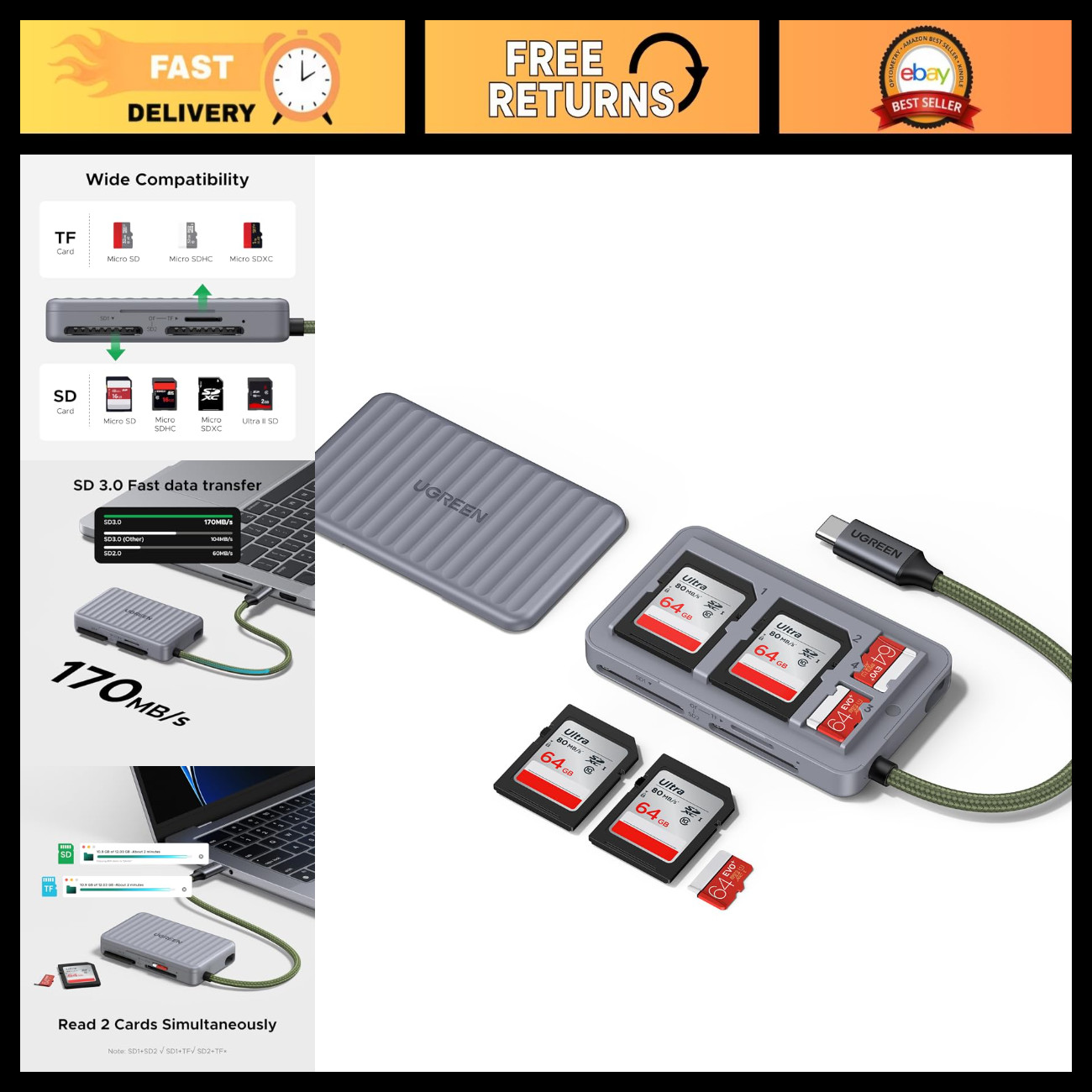 USB C SD Card Reader with Holder, High-Speed Data Transfer, Compatible with Mac