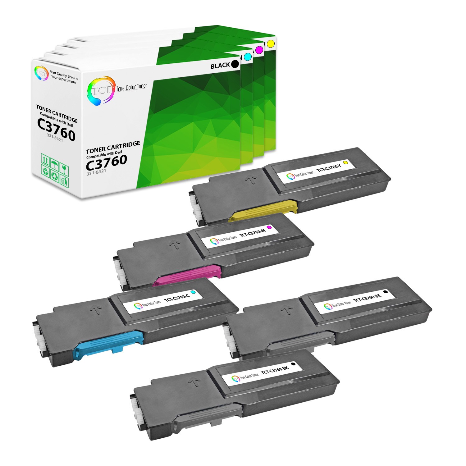 5Pk TCT Premium C3760 BCMY for Dell C3760 C3760DN C3760N Compatible Toner