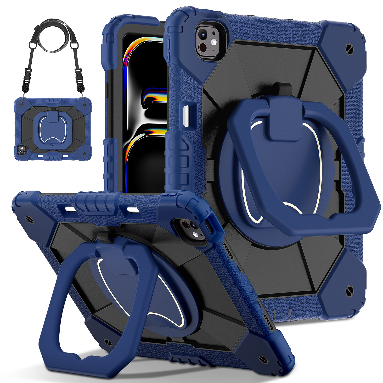 For iPad Pro 13/11/Air 13/11 2024 Shockproof Silicone+PC Handle Stand Strap Case