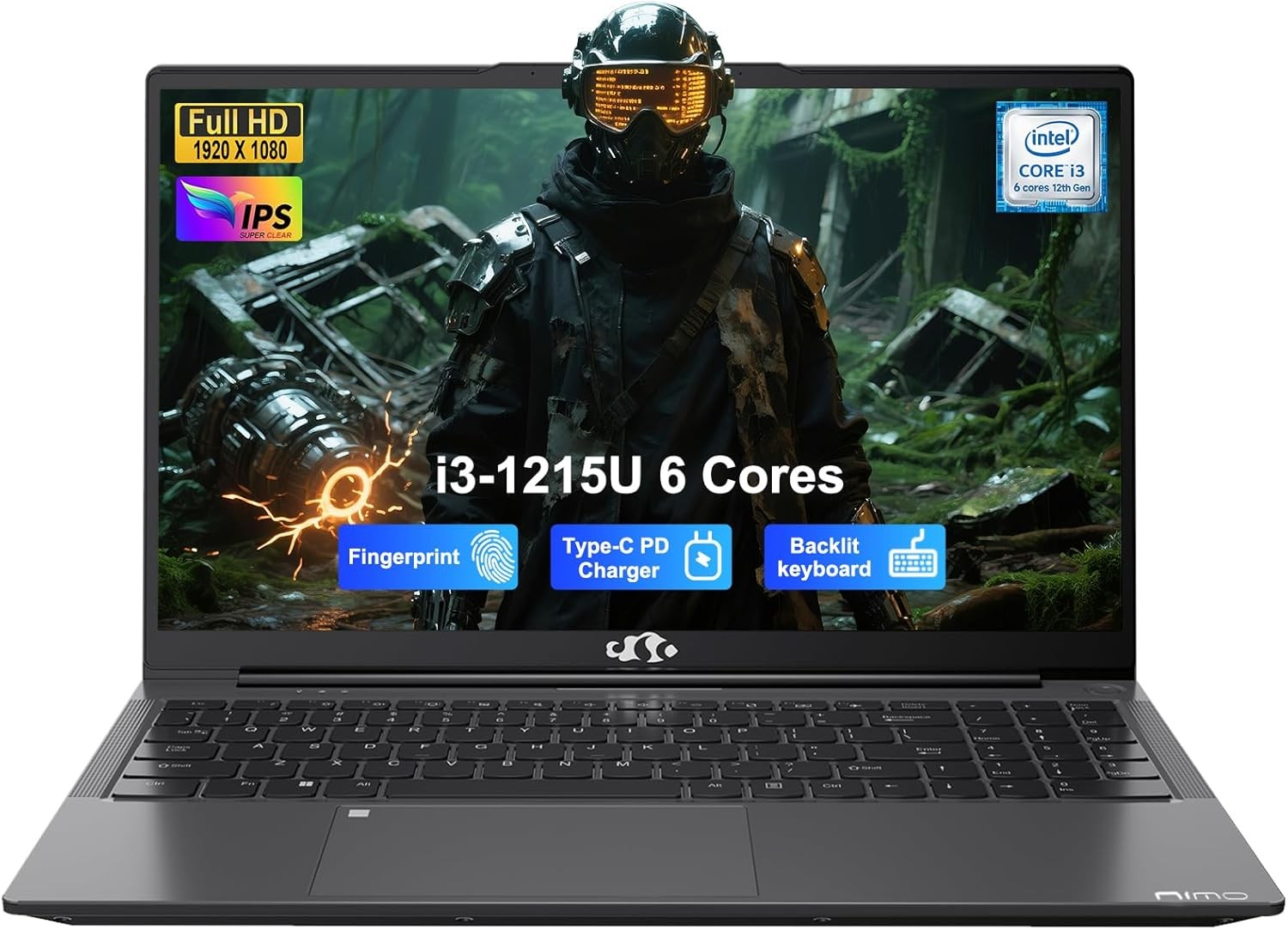 NIMO 15.6" IPS FHD Student Laptop Intel i3-1215U 8GB RAM 128GB SSD 65W Fast PD