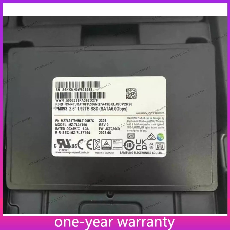 Samsung PM893 1.92TB SSD 2.5" SATA 6Gbps MZ-7L31T90 MZ7L31T9HBLT-00B7C