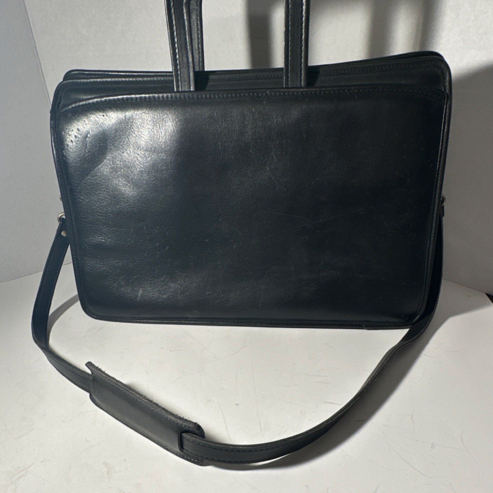 Jack Georges Black Leather Classic Briefcase for 15" Laptop Partitioned Solid
