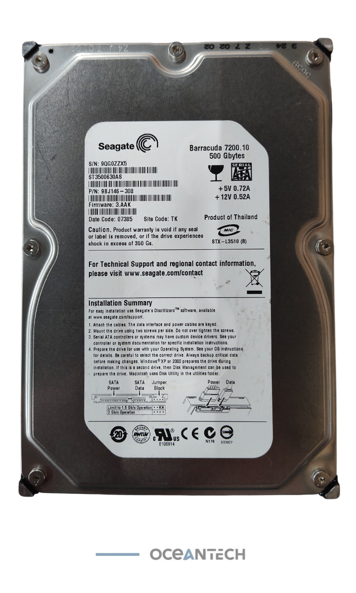 Seagate Barracuda  ST3500630AS 500GB 3.5" SATA 3 Gbs 7200 RPM HDD