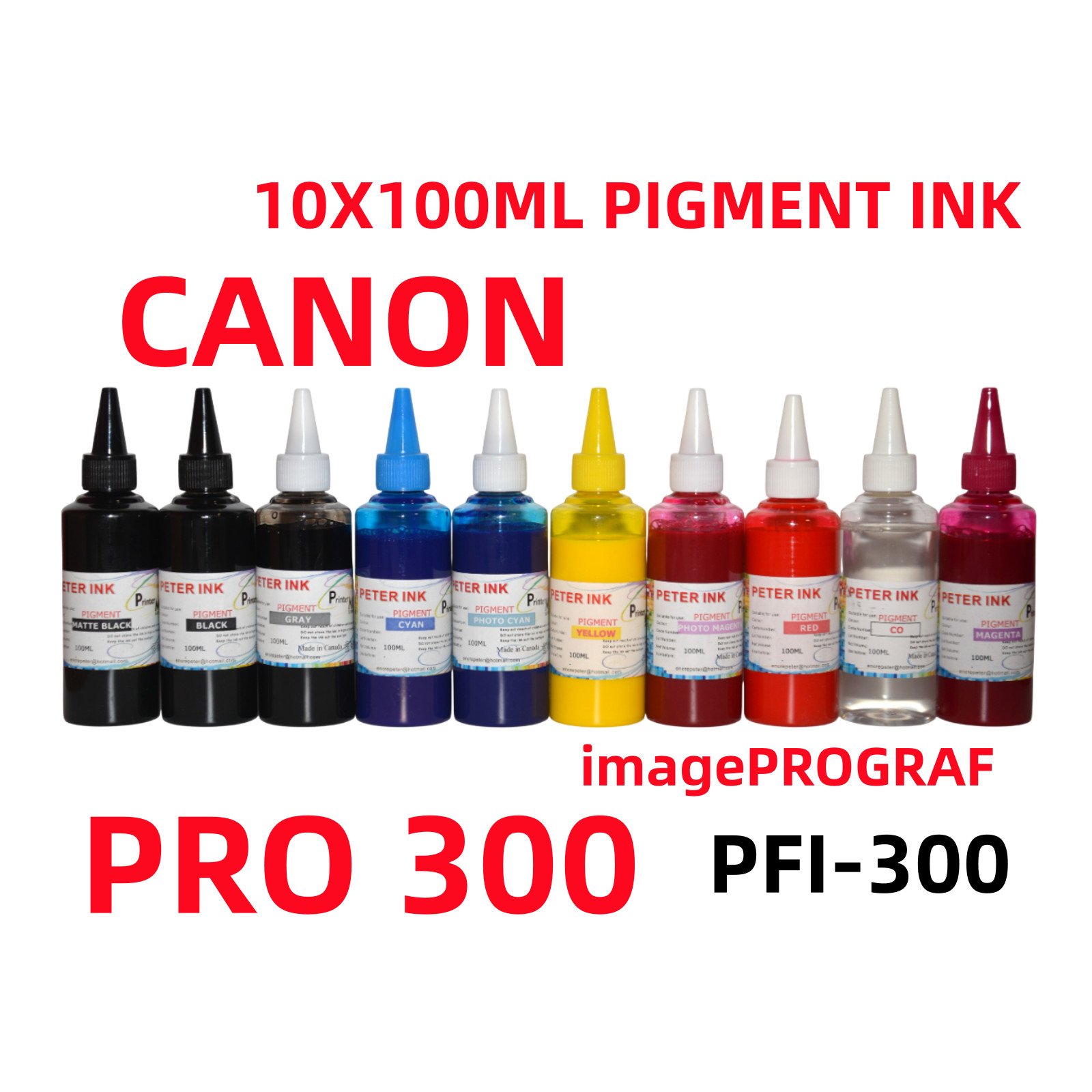 10X100ML Pigment ink refills for Canon imagePROGRAF PRO-300 PFI-300 cartridge