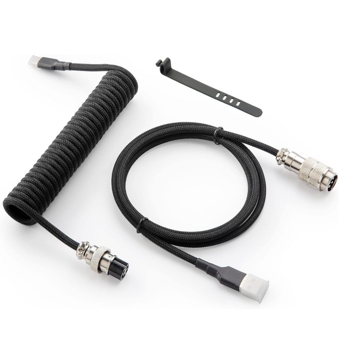 GUNMJO Pro Custom Coiled USB C Cable for Gaming Keyboard, Double-Sleeved Mechani