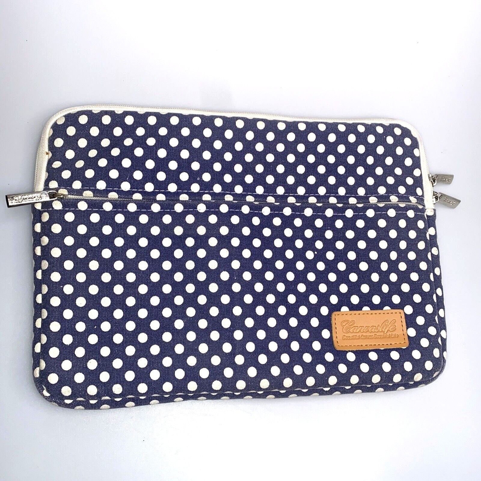 Canvaslife Padded Laptop Sleeve Blue Polka Dot Pouch Soft Liner Up to 13.3”