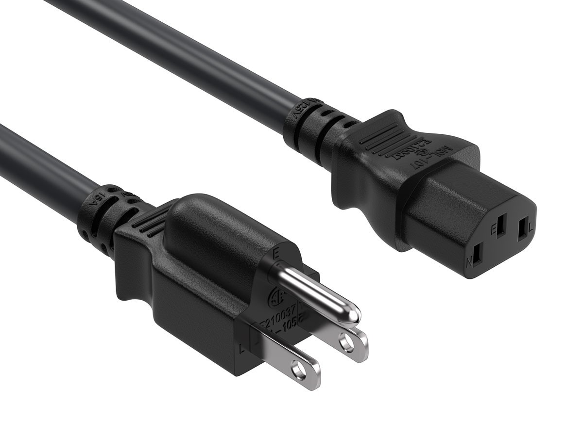 15ft NEMA 5-15P to C13 Heavy Duty Computer Power Cord, 14 AWG SJT, 15A/125V, ...