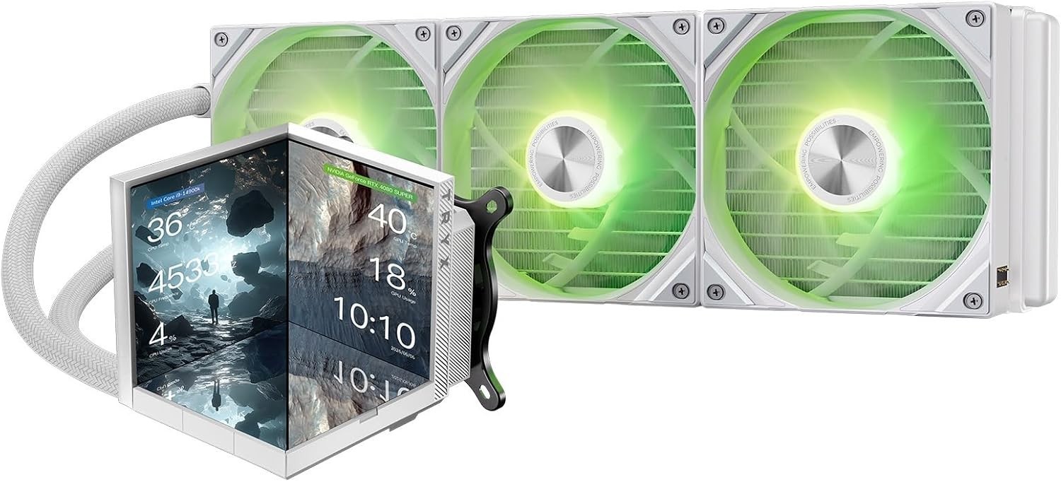 TRYX Stage AIO Cooler 360mm 4'' Dual-Screen GIPHY Built-in Asetek 280w TDP |