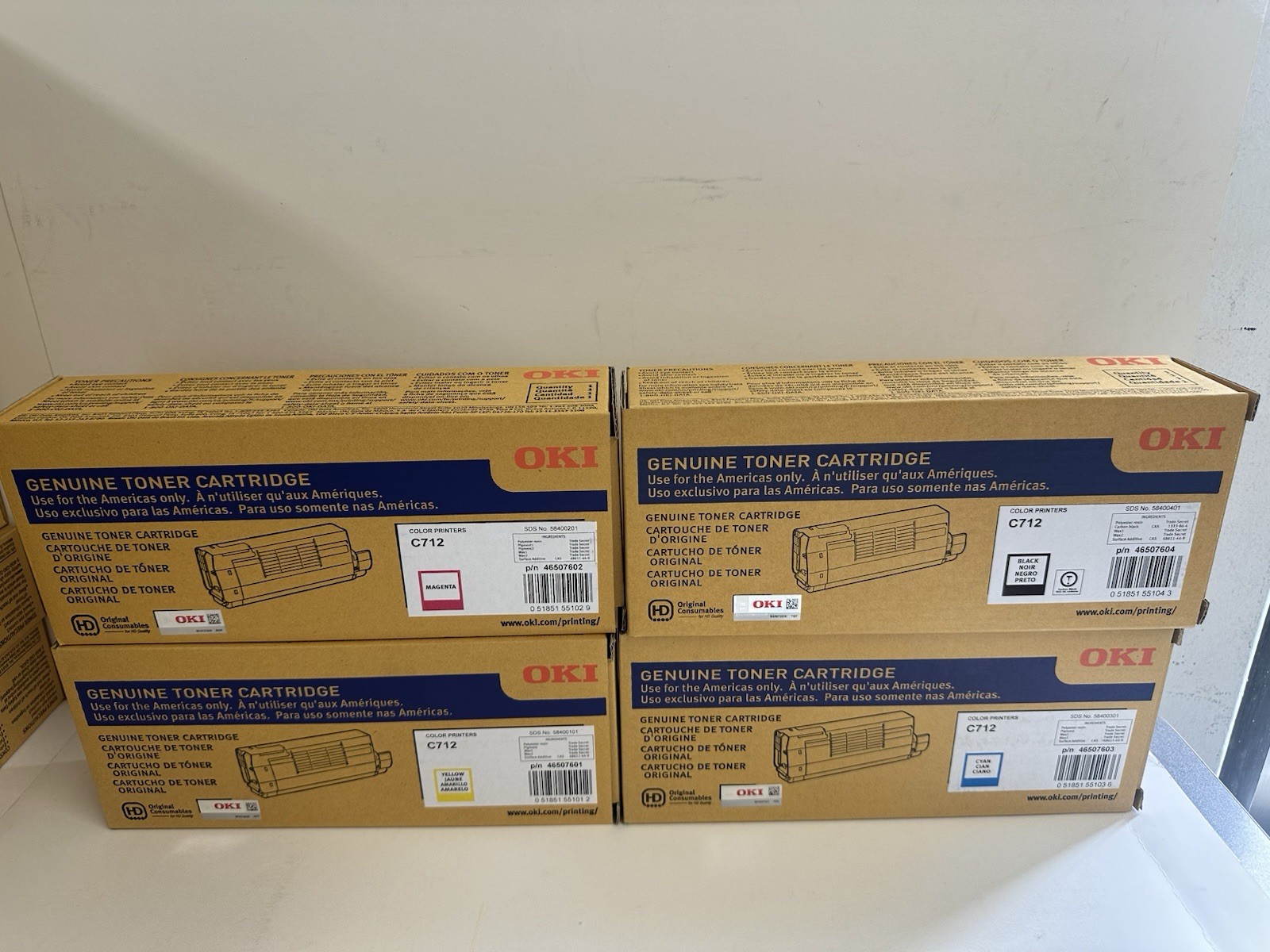 Set of 4 Genuine OKI Okidata C712 Toner Cartridge Black Magenta Cyan Yellow