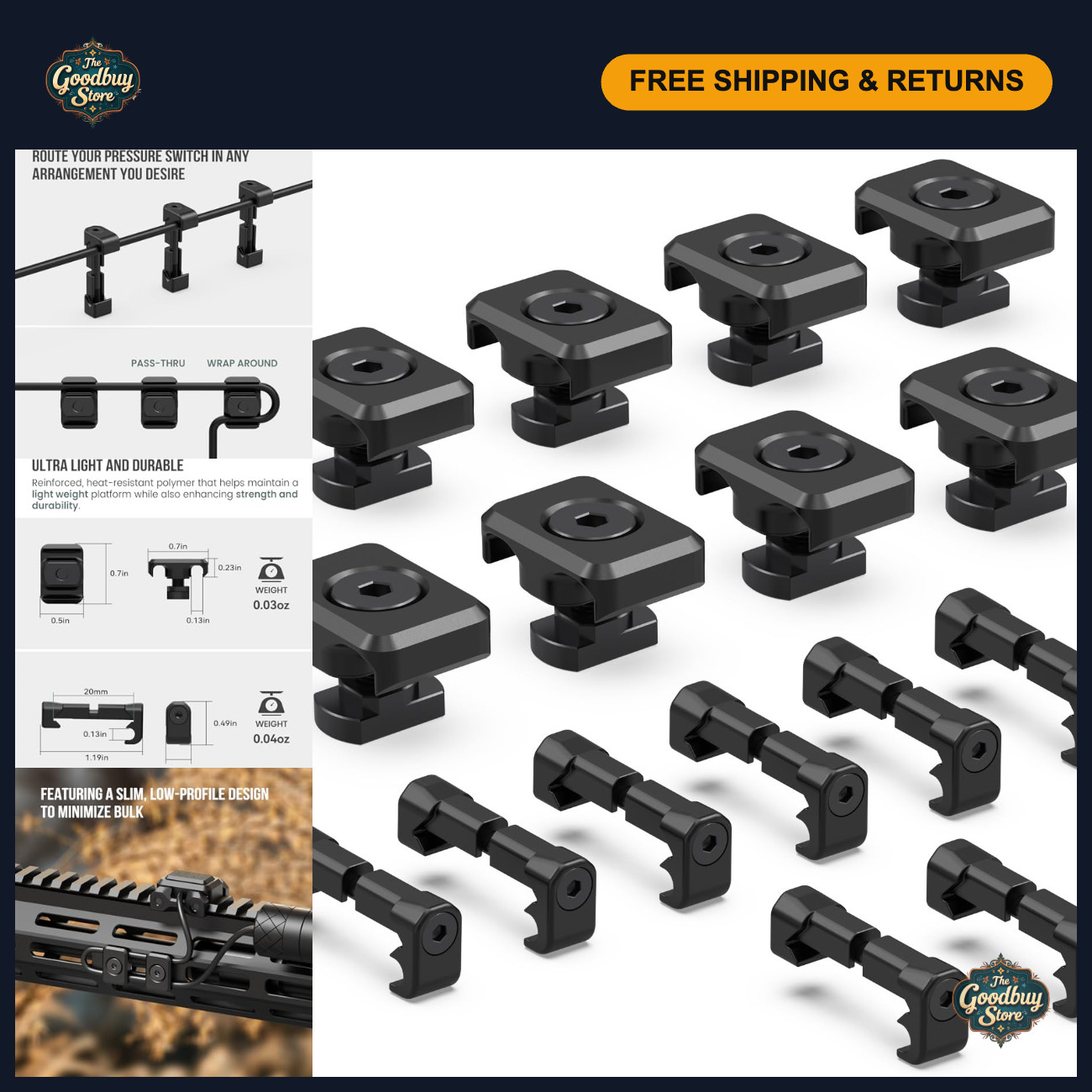Cable Management Kit for M-LOK & Picatinny Rails, Adjustable Cable Clips, Tidy S