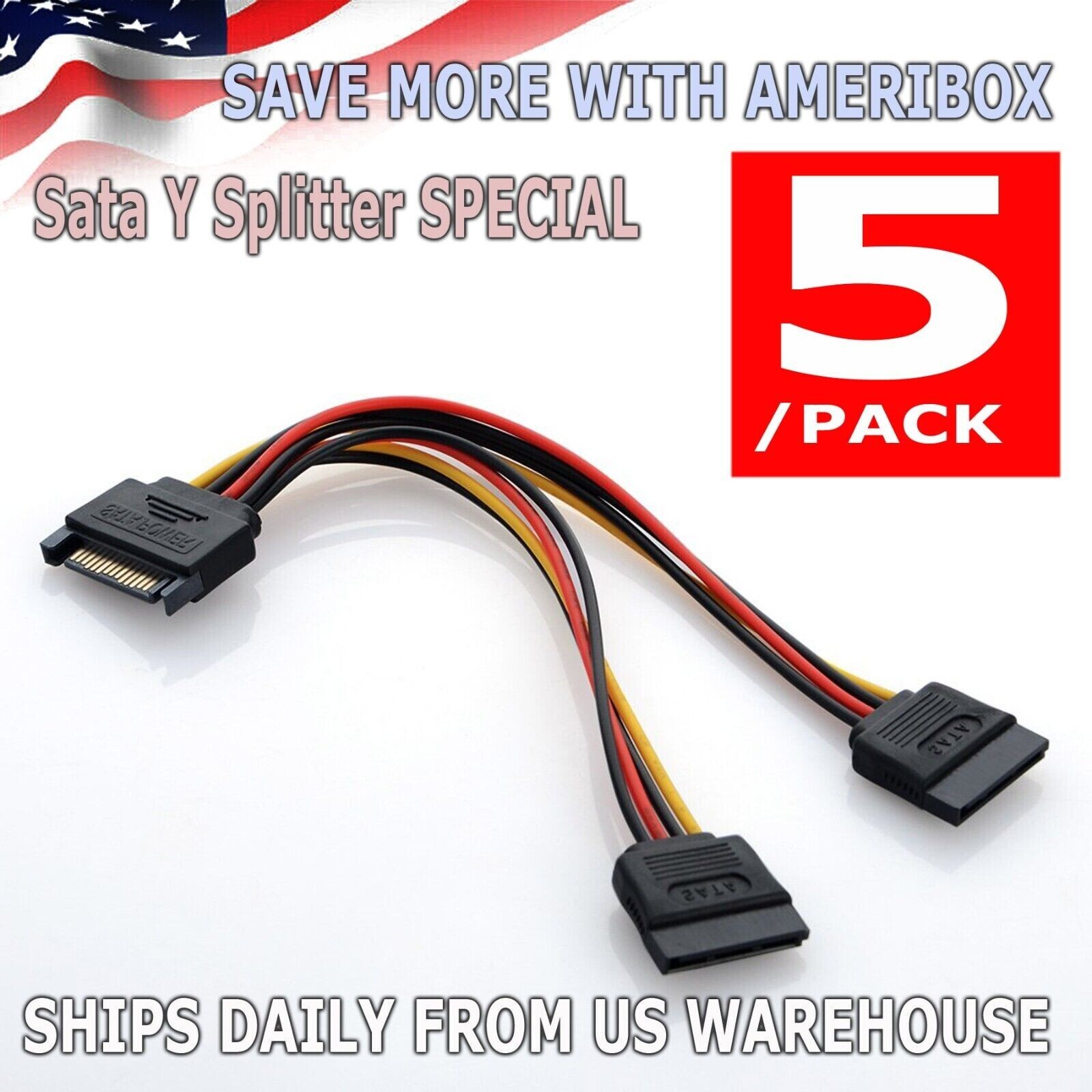 (5-Pack) SATA Power 15-pin Y-Splitter Cable Adapter 5X