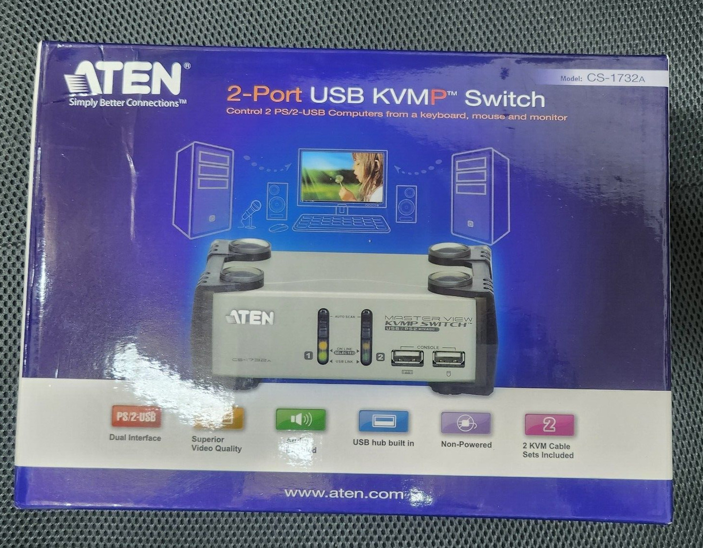 Aten CS-1732A 2-port KVMP SWITCH USB / PS2 MULTIPLATFORM - NEW